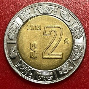 Монета Мексика 2 Песо 2013 год биметалл #7