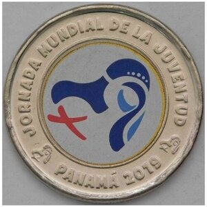 Монета Панама 1 бальбоа 2019 UNC Всемирный день молодежи. Эмблема Цветная арт. 37562