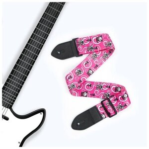 Music Life Ремень для гитары, розовый, кошечки, длина 60-117 см, ширина 5 см