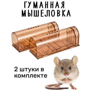 Мышеловка гуманная, живоловка для дома и дачи, ловушка для мышей и кротов), комплект из 2 штук, коричневая