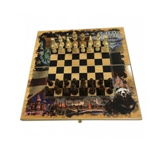 Набор 3 игры "Россия и Америка"шахматы, нарды шашки, игральная складная доска 40 x 40) 5х50х25 см (SA-SH-024)