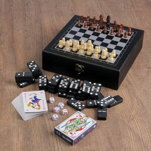 Набор 4 в 1: шахматы, домино, 2 колоды карт, 25 x 25 см