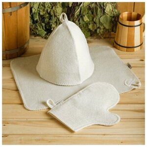 Набор аксессуаров для бани / банный набор / комплект для бани / банная шапочка рукавица коврик