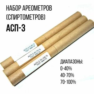 Набор ареометров (спиртометров) АСП-3 0-40%40-70%70-100%