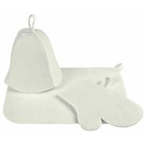 Набор для бани и сауны из 3-х предметов (шапка, коврик, рукавица) белый / Банные штучки