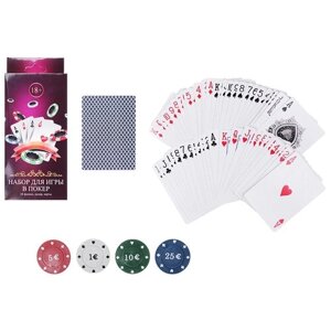 Набор для игры в покер, 24 фишки + дилер+ карты, пластик, бумага,7 х 4,2 х 14 см