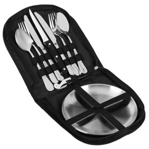 Набор для пикника: 3 ножа, 2 вилки, 2 ложки, 2 тарелки, открывашка