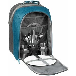 Набор для пикника Lilla Fridag на 2 персоны, серый с синим, 27x40х22 см, рюкзак - полиэстер; приборы и кружки - нержавеющая сталь; тарелки и разделочная доска - пластик