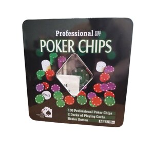 Набор для покера (100 фишек, 2 колоды карт, сукно), с номиналом, вес фишки 4 г, 52 х 34 см