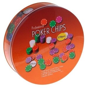 Набор для покера 120 фишек с номиналом и с сукном в металлическом футляре Покерный набор 21х21 см VITTOVAR