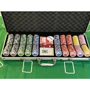 Набор для покера на 500 фишек 11,5 гр. с номиналом, в кейсе, 2 колоды карт, сукно, фишка дилера