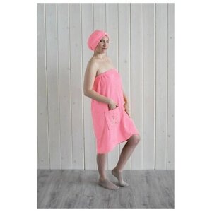 Набор для сауны Homeliness женский (парэо+чалма) вышивка, цвет розовый