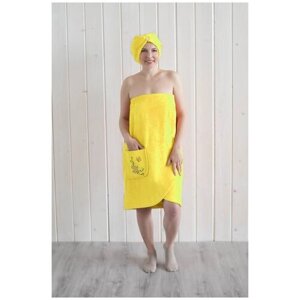 Набор для сауны Homeliness женский (парэо+чалма) вышивка, цвет желтый