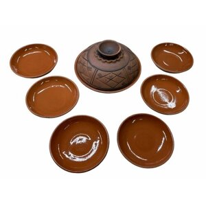 Набор глиняной керамической посуды блинный (молочение)(блинница, 3 тарелки)