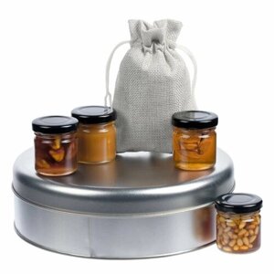 Набор Honey Taster, ver. 2, белый, коробка: диаметр 21,6 см; высота 6,5 см, мед - стекло; мешочек - полиэстер 100%коробка - жесть