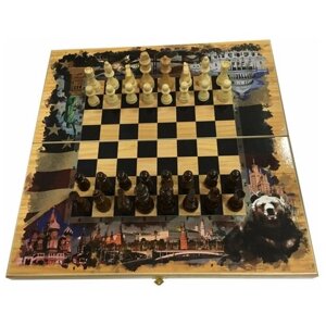 Набор игр шахматы нарды, шашки с доской Россия и Америка, 50 х 50 см KSVA-SA-SH-024