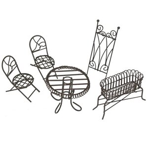 Набор мебели для куколок Стол, стулья, подставка для цветов, изгородь (мет)