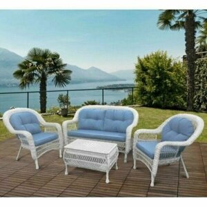 Набор мебели Греция Blue / Комплект мебели для сада: два кресла, двухместный диван и столик / Садовая мебель искусственный ротанг