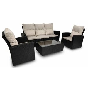 Набор мебели из ротанга Тунис Premium (gray)/ Комплект мебели для сада: обеденный стол, диван, 2 кресла, подушки в комплекте