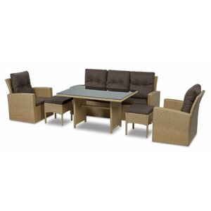 Набор мебели Соренто Premium+Комплект мебели для сада: обеденный стол, диван, 2 кресла, 2 пуфа, подушки в комплекте