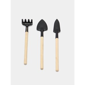 Набор мини инструментов, 3 предмета: грабли, 2 лопатки, длина 24 см, деревянные ручки