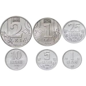 Набор монет Молдавии 2013-2018г, состояние AU-UNC, без обращения (из банковского мешка)