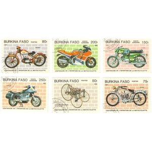 Набор почтовых марок Буркина-Фасо, серия мотоциклы, 6 шт, гашёные, 1985 г. в.