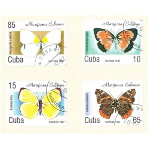 Набор почтовых марок Кубы, серия бабочки, 4 шт, гашёные, 1997 г. в.