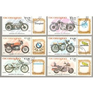 Набор почтовых марок Никарагуа, серия мотоциклы, 6 шт, гашёные, 1985 г. в.