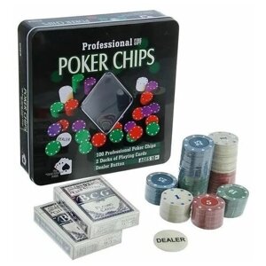 Набор "Покер" в мет. банке (100 фишек с номиналом 4 гр,2 колоды карт) арт. BR5016/1800