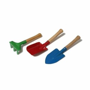 Набор садового инструмента, 3 предмета: грабли, совок, лопатка, длина 20 см, деревянная ручка, микс (комплект из 6 шт)