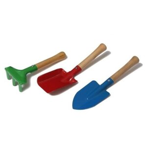 Набор садового инструмента, 3 предмета: грабли, совок, лопатка, длина 20 см, деревянная ручка. В упаковке шт: 1