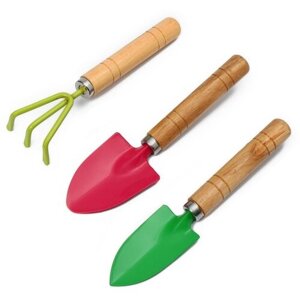 Набор садового инструмента, 3 предмета: рыхлитель, совок, грабли, длина 20 см, цвет микс