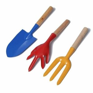 Набор садового инструмента, 3 предмета: совок, рыхлитель, вилка, длина 28 см, деревянные ручки (комплект из 5 шт)