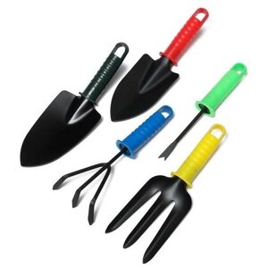 Набор садового инструмента, 5 предметов: 2 совка, рыхлитель, вилка, корнеудалитель, длина 27 см, пластиковые ручки, цвет