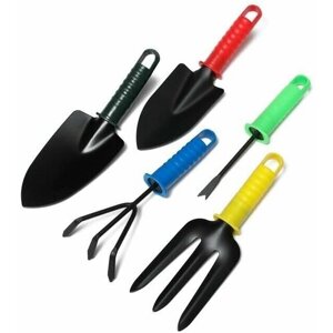 Набор садового инструмента, 5 предметов: 2 совка, рыхлитель, вилка, корнеудалитель, длина 27 см, пластиковые ручки