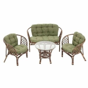 Набор садовой мебели "Индо" 4 предмета: 2 кресла, 1 диван, 1 стол, зеленый/тёмный ротанг 9469802