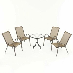 Набор садовой мебели: стол + 4 стула, коричневый, текстилен 9919269
