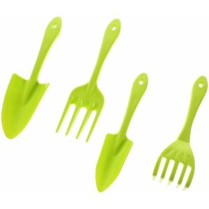 Набор садовых инструментов 4шт (лопатка, совок, грабельки, вилка) салатный