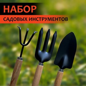 Набор садовых инструментов: лопатка, вилы, грабли