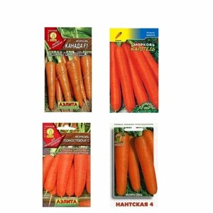 Набор семян моркови, 4шт, Канада F1, Лосиноостровская 13, Нантская 4, Каротель.