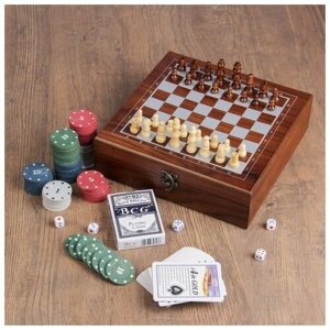 Набор: шахматы, покер, 100 фишек, 2 колоды, кубики 5 шт, 24 х 24 см