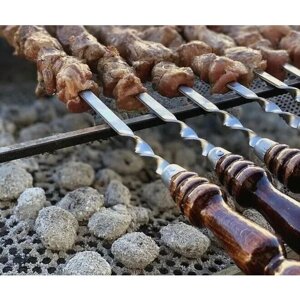 Набор шампуров с деревянной ручкой из 16 штук 50 см / Шампуры с деревянной ручкой / Шампуры из нержавеющей стали