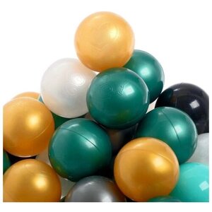 Набор шаров для сухого бассейна 150 штук (бирюзовый, серебро, зеленый металлик, золотой, белый перламутр, черный), диаметр шара — 7,5 см