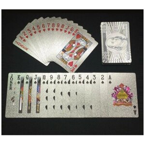 Набор стильных водонепроницаемых пластиковых игральных карт для покера и пр, 54 шт. серебристые, 100 долларов