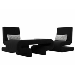 Набор Волна-3 (стол, 2 кресла), Микровельвет черный