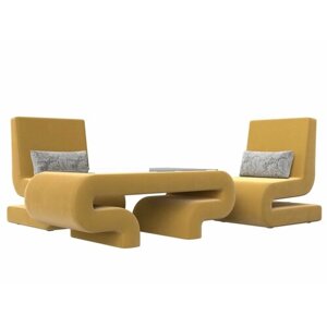 Набор Волна-3 (стол, 2 кресла), Микровельвет желтый