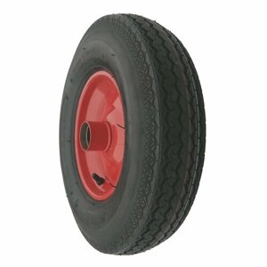 Надувное колесо тачки с бескамерной покрышкой DELI TIRE 4.80/4.00-8, диаметр 40 см, шариковые подшипники на ось 20 мм