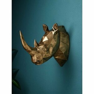 Настенная фигура "Голова носорога", полистоун, 39 см, золото, Иран, 1 сорт