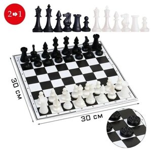 Настольная игра 2 в 1: шахматы и шашки фигуры пластик поле картон 30 х 30 см